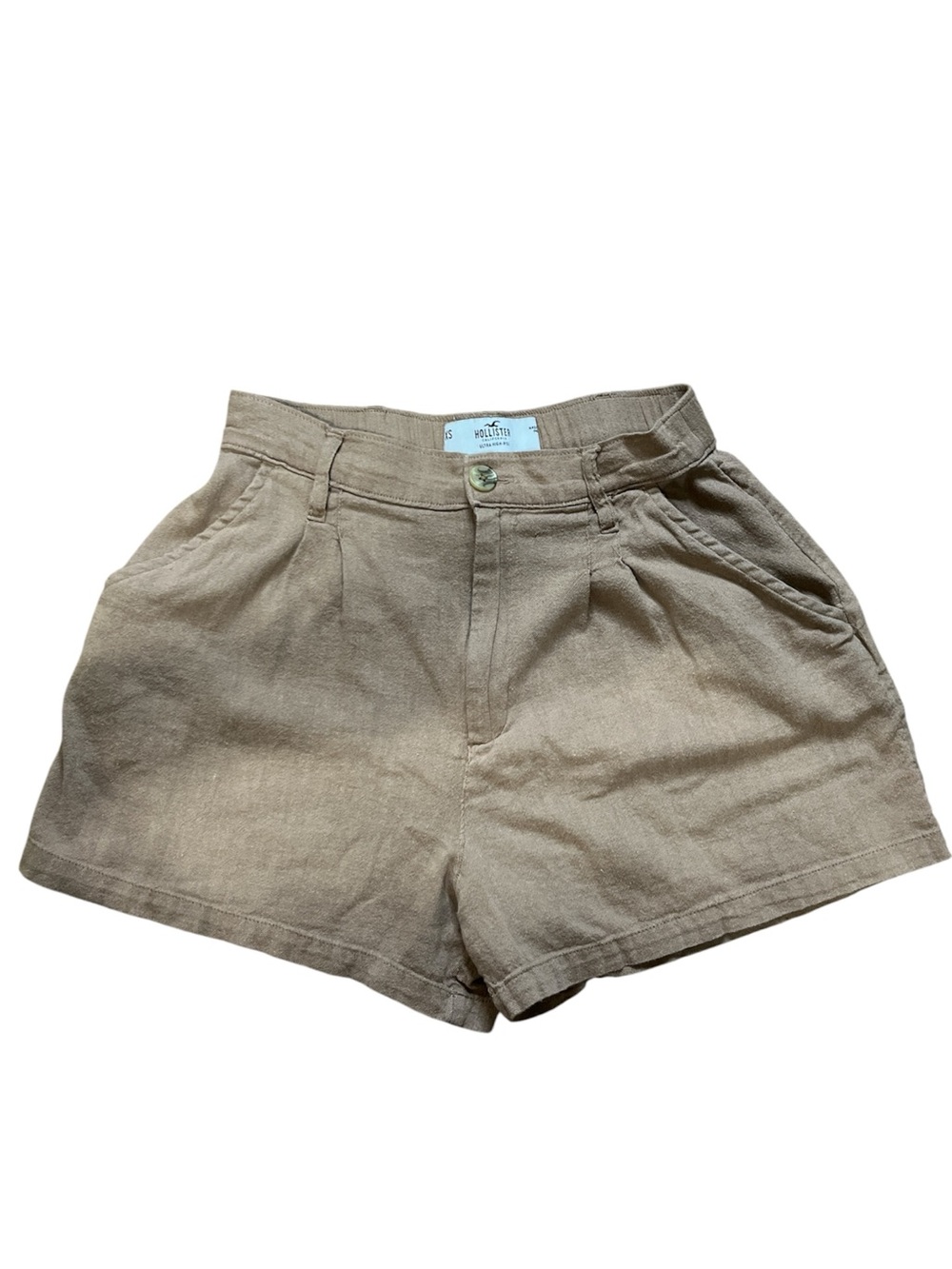 Hollister Ultra High-Rise Linen Blend Shorts XS Beige Khaki Casual Summer - Picture 3 of 5